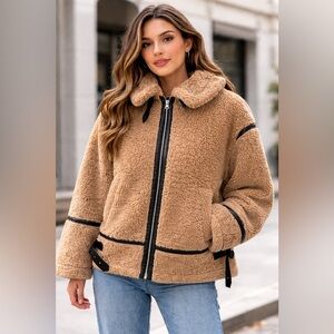Faux Shearling Teddy Jacket – Tan / Brown – Size XL – NWT